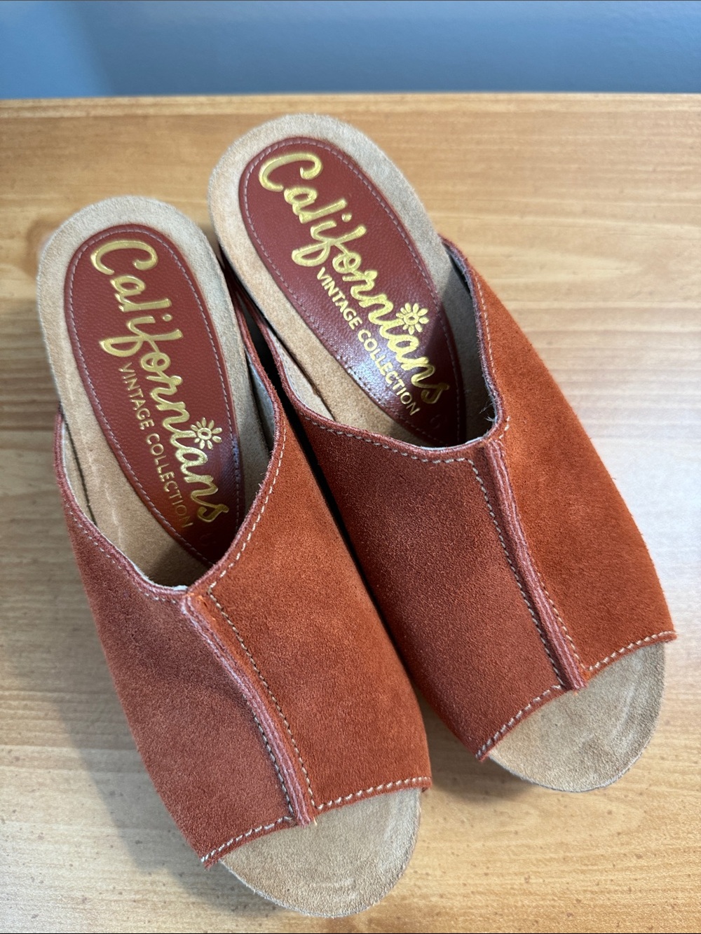 Californians Cecilia Suede Open-Toe Mule in Rust